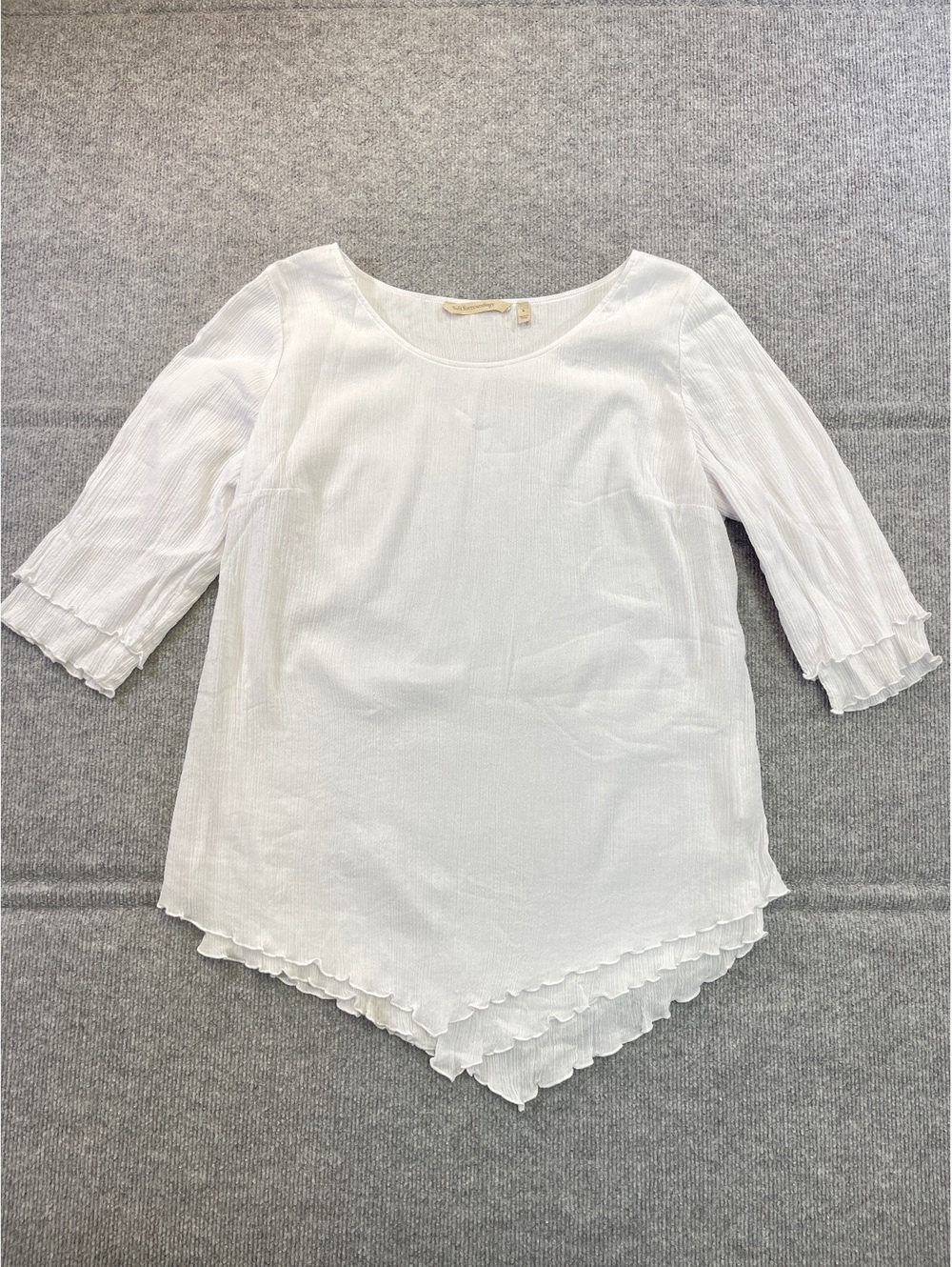 Soft Surroundings Womens Small White Top Handkerchief Hem Lettuce Trim Crinkle